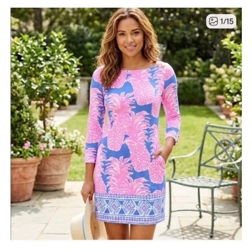 NWOT Lilly Pulitzer UPF 50+ Sophie Dress in Blue Haven Pineapple Print XS